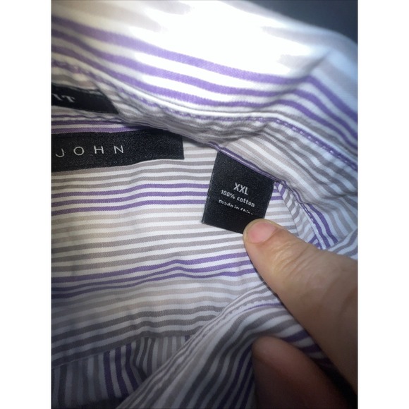 Sean John Stitched  LONG SLEEVE SHIRT Size 2XL  Purple Gray White Stripes - Picture 3 of 10